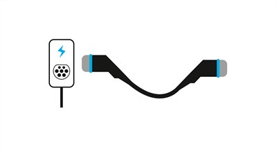 Kabel za punjenje električnog vozila na javnoj AC punionici.