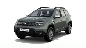 Vozilo Dacia Duster u zelenoj boji, prikazano sprijeda pod kutom.