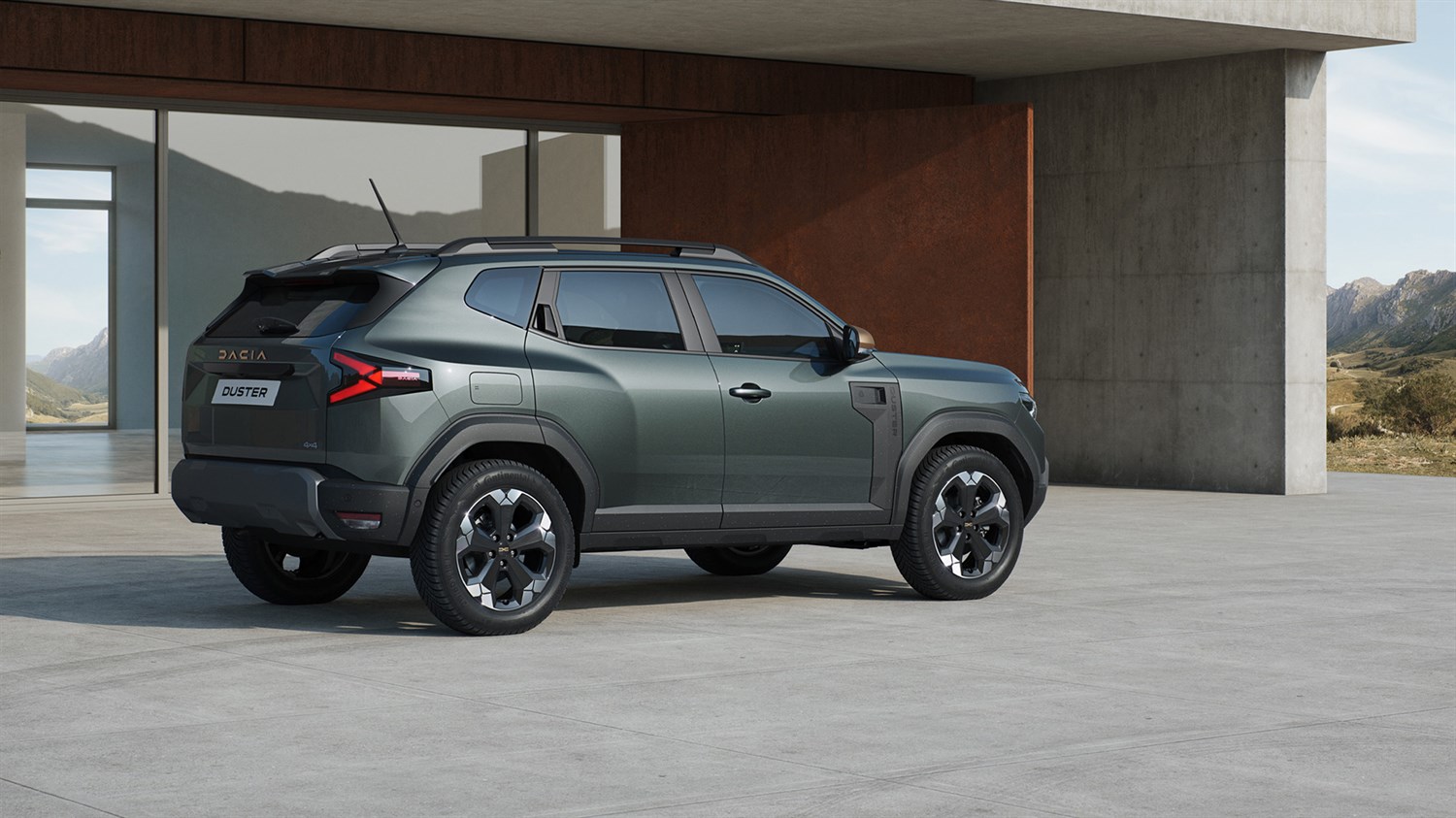 Vozilo Dacia Duster parkirano pred zgradom.