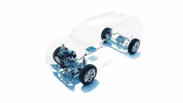 Prikaz pogonskog sklopa Bigster Hybrid 150 4x4 s pogonom na sve kotače, baterijom od 48 V i električnim stražnjim motorom.