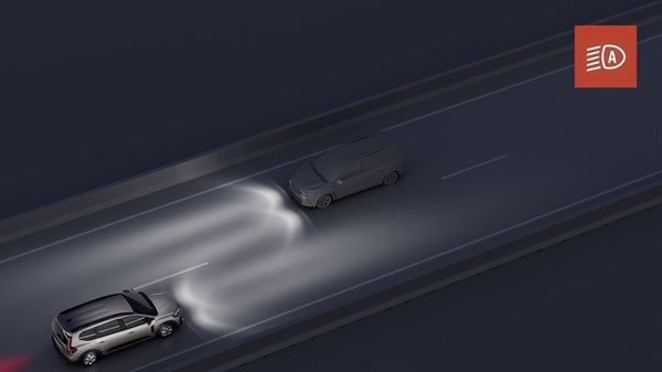 Prikaz automatskih dugih i kratkih svjetala na vozilu Dacia Jogger u noćnim uvjetima.